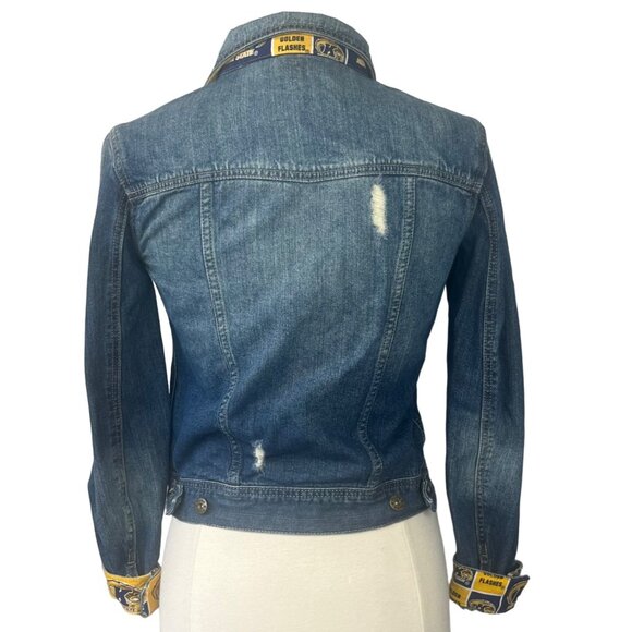 Mudd Kent State Custom Made Denim Jean Jacket Womens Medium Distressed - Picture 2 of 16